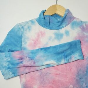 Mangopop Womens Bodysuit Top Tie Dye Pastel Blue Pink Mock Turtleneck Small Soft